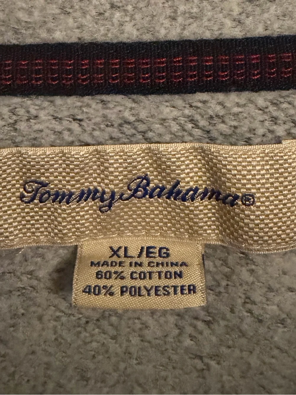Tommy Bahama Navy Crewneck Sweater with Light Gray Shoulder Panels